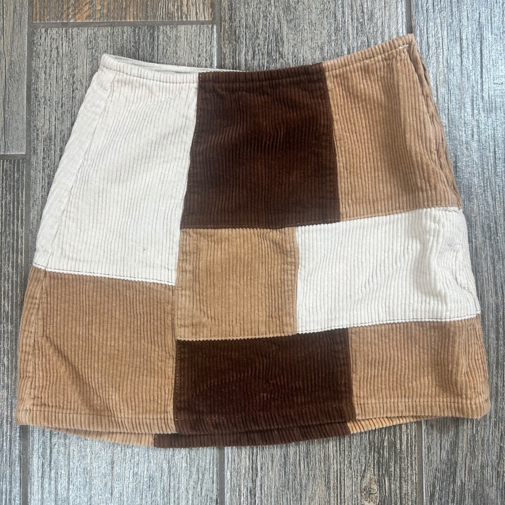 PacSun Corduroy Patchwork Mini Skirt Brown‎ Tan Cream Juniors Size 22